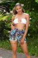 Shorts moda mare vita alta con stampa tropicale.