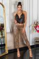 Leggings leopardati effetto bagnato con lacci posteriori