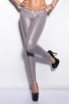 Leggings grigi effetto lucido con zip frontale