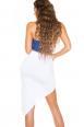 Top estivo blu con scollo all&rsquo;americana e catena