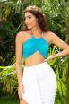 Top estivo turchese con scollo all&rsquo;americana e catena