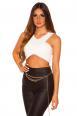 Top corto asimmetrico con cerniera posteriore. Bianco
