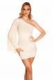 Mini abito monospalla con inserti in pizzo. Crema