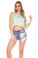 Top corto in pizzo floreale. Menta.