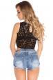 Top corto in pizzo floreale. Nero.