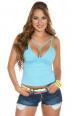 Top con fettuccia decorativa. Turchese