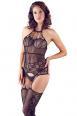 Catsuit a rete ricamata con motivi in pizzo.