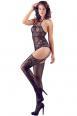 Catsuit a rete ricamata con motivi in pizzo.