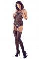 Catsuit a rete ricamata con motivi in pizzo.