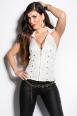 Top bianco con zip e borchie dorate.