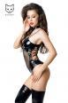 Sherrie - Body wetlook con inserto in tulle e collare.