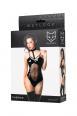 Sherrie - Body wetlook con inserto in tulle e collare.
