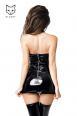 Trisha - Mini abito nero lucido senza coppe con catene.