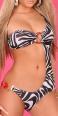 Monokini zebrato asimmetrico con catenelle e ciondoli.