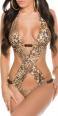 Monokini leopardato con incrocio e perle.