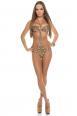 Monokini leopardato con fibbie e borchie dorate.