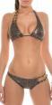 Bikini pitonato con doppie catene dorate.
