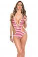 Monokini a righe con pietre. Bianco/rosso.