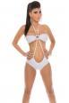 Monokini bianco perlato con catene dorate.
