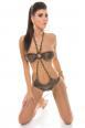 Monokini pitonato con catene dorate.