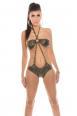 Monokini leopardato con catene ornamentali.