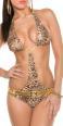 Monokini leopardato con cintura. Beige/oro.