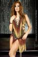 CHILIROSE: miniabito leopardato con frange e perline.