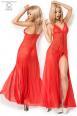 CHILIROSE: abito in chiffon con inserti in pizzo. Rosso