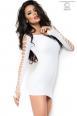 CHILIROSE: miniabito bianco aderente con asole ed intagli.