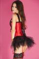 Corpetto rosso in raso e pizzo con paillettes.