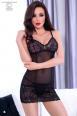 Chemise in microrete e pizzo con ciondolo. Nero