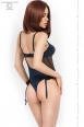 CHILIROSE: body maculato con inserti a rete. Nero/blu.