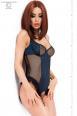 CHILIROSE: body maculato con inserti a rete. Nero/blu.