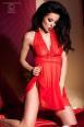 Babydoll in microrete e pizzo ricamato con tanga.