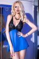 CHILIROSE: chemise in satin e pizzo con fiocco e pendente. Blu
