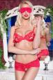 Completino intimo in pizzo con aperture + benda. Rosso