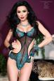 Body in tulle e pizzo + guanti. Nero/blu