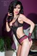 Body in tulle e pizzo + guanti. Nero/rosa