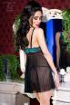 Babydoll in tulle con coppe in pizzo. Nero turchese
