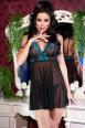 Babydoll in tulle con coppe in pizzo. Nero turchese