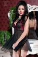 Babydoll in tulle con coppe in pizzo. Nero rosa scuro