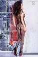 Catsuit ricamata con disegno body e spalline multiple.