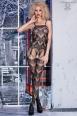 Catsuit stringata con ricami, effetto reggicalze.