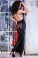 CHILIROSE: abito lungo nero con inserto posteriore in pizzo.
