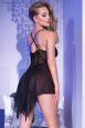 Babydoll nero in tulle e pizzo con spalline incrociate.
