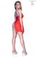 Babydoll rosso in tulle e pizzo con spalline incrociate.