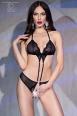 Body in microrete e pizzo con gioiello. Colore nero