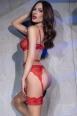 Completo intimo 4 pezzi in pizzo con calze. Rosso