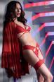 Completo intimo 2 pezzi in pizzo con giarrettiere incorporate. Rosso