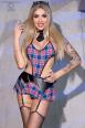 Set 5 pezzi schoolgirl con calze ed occhiali.